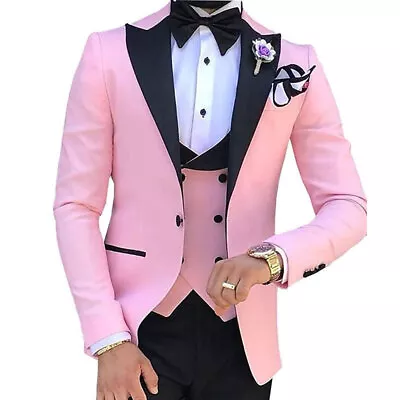 Men's 3 Piece Slim Fit Suit Set Tuxedo One Button Groom Jacket Business Pants • $98.99