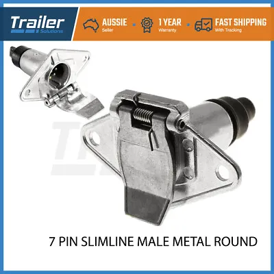 Trailer Plug 7 Pin Round Plug Male Slim Metal Adapter Connector Caravan Boat • $12.99