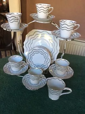 Vintage Collingwood Tea Set Trio X 6 Plus Milk Jug And Cake Plate - Art Deco • £40