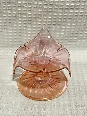 Pink Painted Glass Flower Bloom Shaped Mini Taper 2 3/8 In. Candle Holder • $11.99