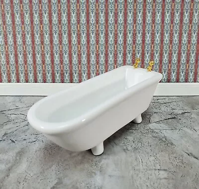 Dollhouse Bathtub Gold Faucets White Ceramic 1:12 Scale Miniature Bathroom Tub • $10.99