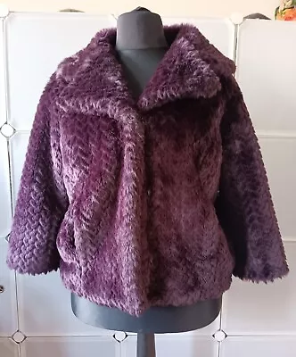 £19.99 • Buy M&S PER UNA Mulberry Purple Faux Fur Swing Style Jacket Coat Size Large - 16/18