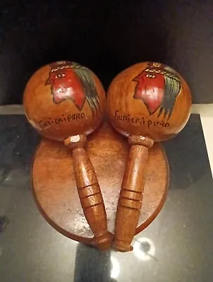 2 Vintage VENEZUELA MARACAS Wooden Hand Percussion Shakers / Rattles  • $17.60