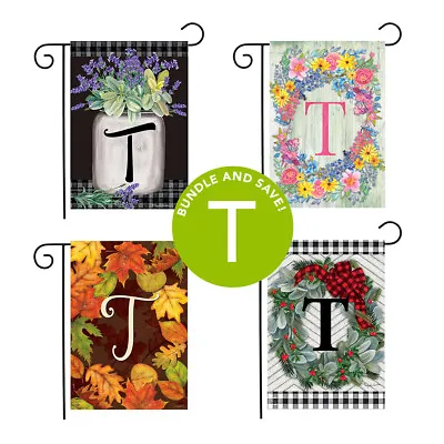 Seasons Monogram Letter T Garden Flag Bundle - Set Of 4 - 12.5  X 18  Gift Set • $19.99