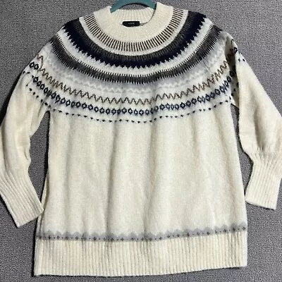 J. Crew Fair Isle Puff-Sleeve Sweater Women M Wool Alpaca Blend Oversized Great • $36