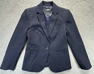 J Crew Campbell Blazer  Womens 2P Navy Blue Stretch Cotton One Button Lined • $36.90