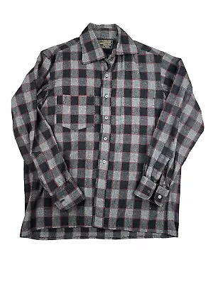 Men’s Pendleton Board Shirt Plaid 100% Virgin Wool XL USA Made Button Up Gray • $29.99