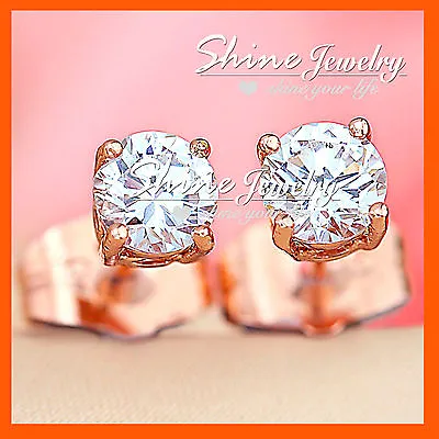 18k Rose Gold Gf 1ct Round Stud Earrings Lady Girl Kid Wedding Simulated Diamond • £4.17