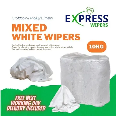 £23.50 • Buy 10kg Bag Mixed White Cleaning Rags Wipers Garage Engineering Wiping Cloths