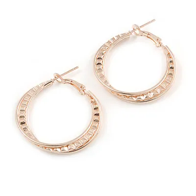 £5.99 • Buy Rose Gold Tone Twisted Textured Hoop Earrings - 30mm D/ Medium