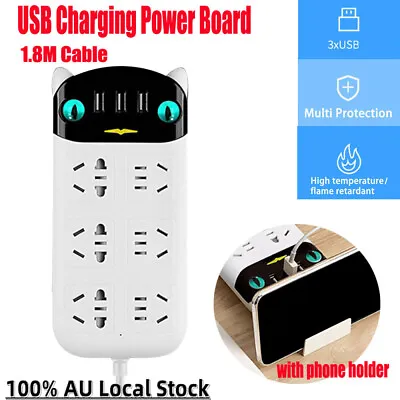 USB Charging Power Board 6 Way Outlets Socket Charger Ports Surge Protector 1.8M • $18.99