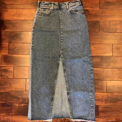 $25 • Buy Zara Patchwork Denim Midi Skirt Mid Blue Size 4