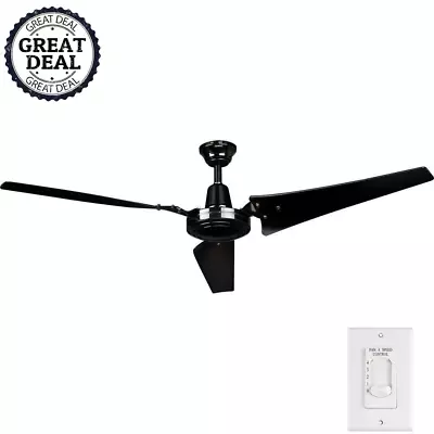 Energy Star Ceiling Fan Work Shop Industrial Garage Wallmount Remote Black 60 In • $136.99