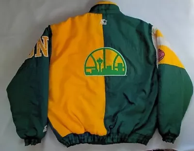 Vtg Starter Seattle Supersonics  Split Colors  Full Zipp Winter Jacket Sz L • $899.99