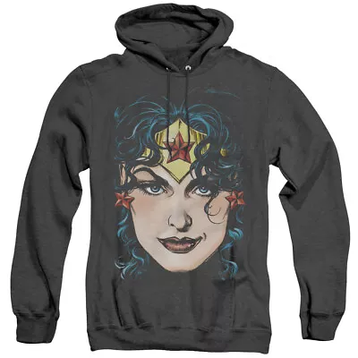 WONDER WOMAN HEAD Licensed Hooded Sweatshirt Heather Hoodie SM-3XL • $50.95