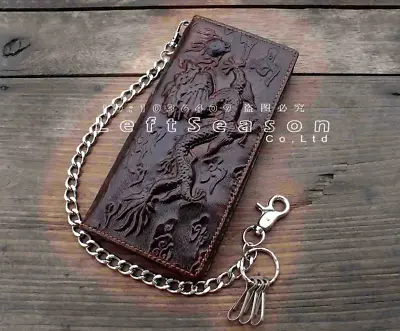 Vintage Biker Trucker Chain Leather Wallet With Dragon Tatto For Mens Boys • $27