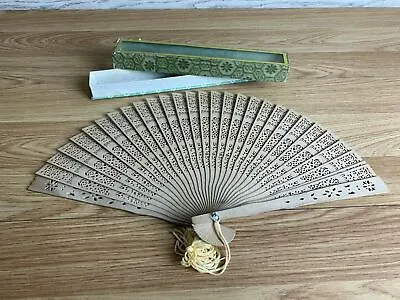 £15.74 • Buy Vintage Wooden Handheld Fan With Tassle Boxed 