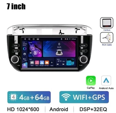 Erisin 8-Core 4GB+64GB Android 14 Autoradio Bluetooth per Fiat Tipo Aegea Egea Dodge Neon 7 pollici Schermo IPS Supporto GPS Navigatore CarPlay Android Auto WiFi 4G DSP DAB+ USB FM RDS Canbus