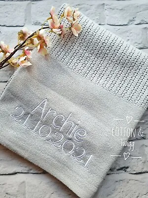 £15.99 • Buy Embroidered Grey Cellular Baby Blanket Personalised With Name And Birth Details