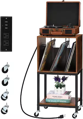 Record Player Table Vinyl Shelf USB Ports & Outlets Turntable Stand Cabinet Stor • $53.97
