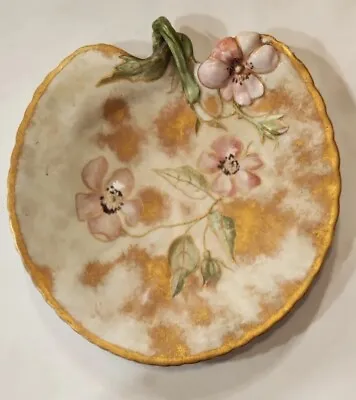 Rare  Leonard Vienna Austria Porcelain Leaf Plate Clematis Flowers Hand Painted  • $69