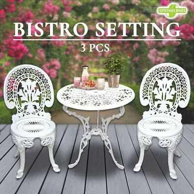 $194.65 • Buy 3PCS Bistro Setting Outdoor Cast Aluminium Table Chair Garden Furniture Patio