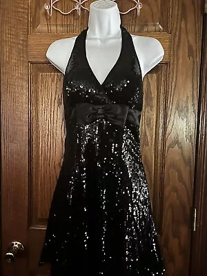 Sexy Black Dress With Black Sequins - Size Small 5/6 Masquerade Homecoming Ball • $12.99