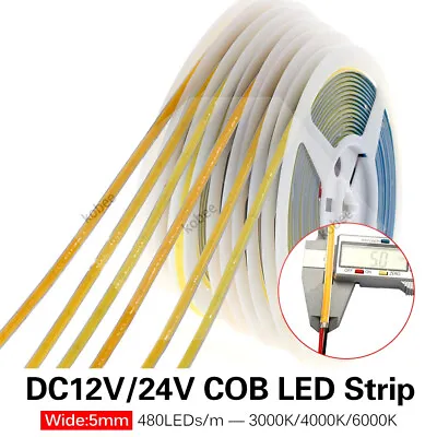 5mm DC12V 24V 480 LED COB LED Strip Flexible Super Brightness White Warm White • $17.99
