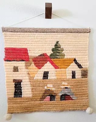 Native Scene Mid Century Tapestry Wall Hanging Hand Woven Wool Cotton - VINTAGE • $48