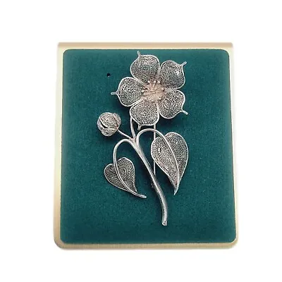 Vintage Filigree Spun Silver Flower Brooch Pin • $40