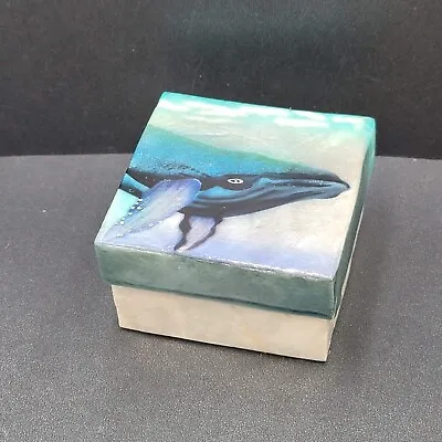 Blue Whale Capiz Shell Hand Painted Air Brushed Jewelry Trinket Box 3  • $18