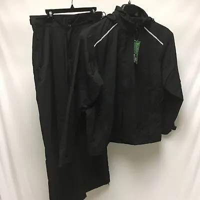 K.E.J. Mens Black Hooded Full Zip Lightweight Waterproof Rainsuit Size Small • $139.99