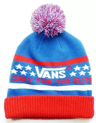 Vans Off The Wall Elite Pom Cuff Beanie Red White Blue  Mens Cap Hat New NWT • $21.99