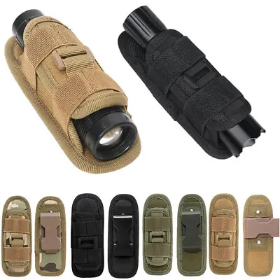 Tactical Molle Flashlight Pouch Holster 360° Rotatable Belt Clip Torch Cover Bag • $8.99