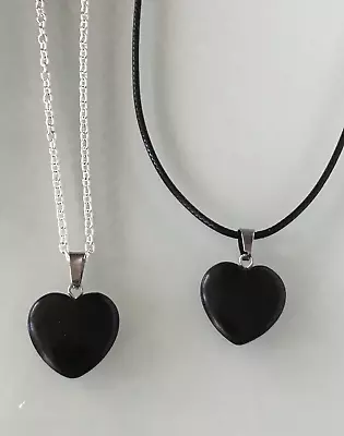 £3.99 • Buy Protection Anxiety Black Obsidian Heart Pendant Cord/Silver Chain Necklace   