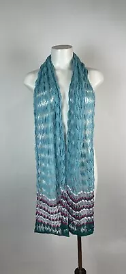 MISSONI - Gauze Woven Light-weight Turquoise Blue Cotton Scarf ITALY 72  X12  • $48