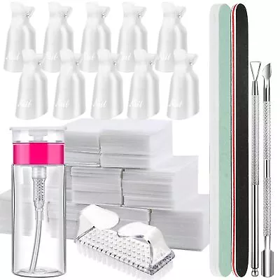 Nail Polish Gel Remover Tools Kit 10 Pcs Clear Nail Clips 100Ml Nail Polish Re • $14.83