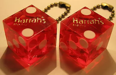 Dice Harrahs Casino Reno 1 Pair Translucent Red Dice Vintage Brass Keychains • $19.99