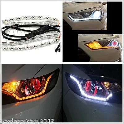 $26.59 • Buy 2 X Tear Eye Waterproof Car Dual Color LED DRL Light Strip Turn Signal Lamp 12V