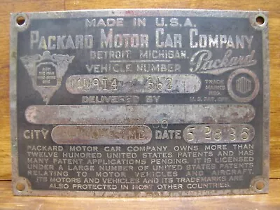 1930s PACKARD MOTOR CAR Co Vehicle Number Nameplate Sign DETROIT MICHIGAN USA • $195