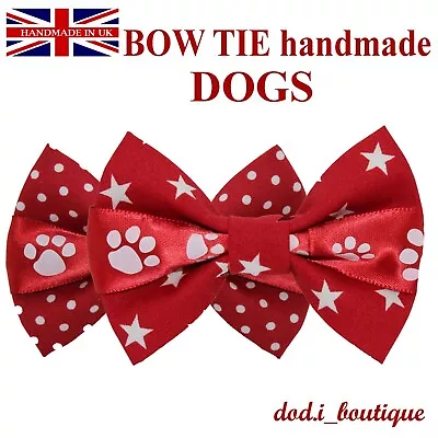 £4 • Buy New Dogs Bow Tie DOG PAW Elastic Band Attach COLLAR ACCESSORY Handmade UK 