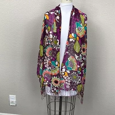 Vera Bradley Sarong Scarf Skirt Shawl Cover Up Colorful Floral Purple Green • $21