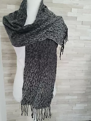 Cejon Scarf Frayed Acrylic Gray Black Animal Print 32  X 11  • $10.33