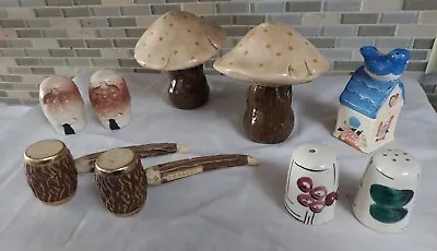 Vtg  Lot Of 5 Sets Salt & Pepper Shakers HUGE Mushrooms PIPES Faces Misc • $19.99