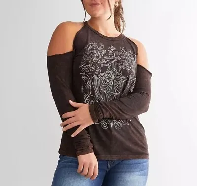 Affliction Women's FACTORY GRADE Foiled Long Sleeve Crew Neck Tee Size Large NWT • $56.03