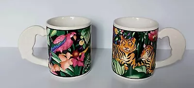 Vitromaster Rain Forest Parrot And Tiger Mug Set Of 2 By Sue Zipkin • $15