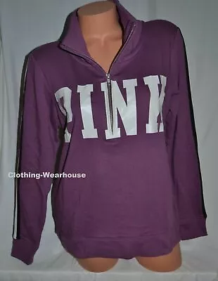 Victoria's Secret PINK High Low Half Zip Pullover Purple Logo Sweatshirt S NEW • $48.99