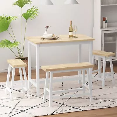 Modern Bar Dining Table Set For 4 - Rubber Wood Kitchen Bistro Counter Height • $389.34