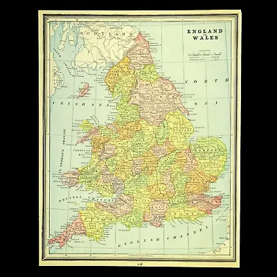 Antique Map Of ENGLAND WALES Map Wall Art Decor Ca 1890 Vintage London • $11.86