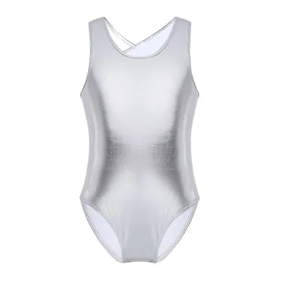 Kid Girl Gymnastics Ballet Dance Leotard Metallic Sleeveless Bodysuit Dancewear • £4.69